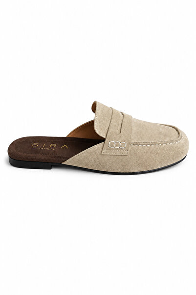 Sira Official Noble Beige Suede Genuine Leather Loafer Slippers