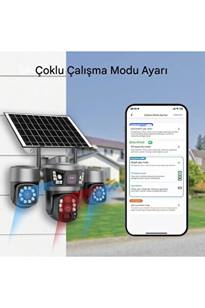 Mmctech 4 Kameralı Solar Güvenlik Kamerası 4G Sim Kartlı PTZ Hareketli Gece Görüşlü Güneş Panelli Kamera