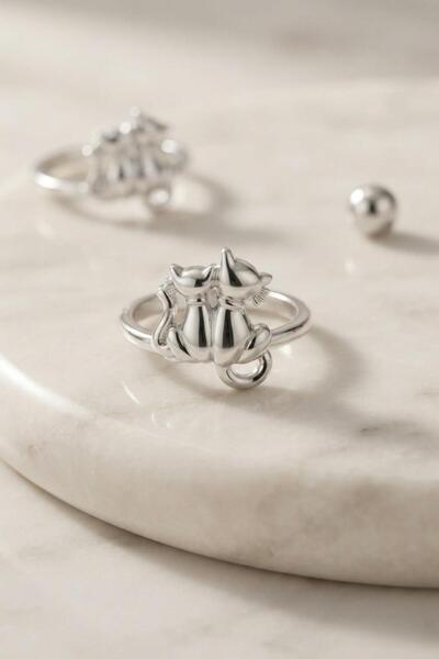 LYKOS Silver Color Cat Design Adjustable Women's Ring
