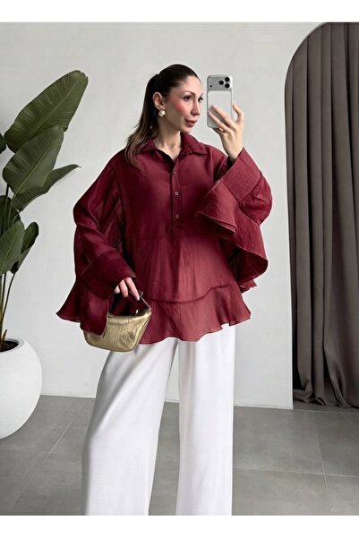 My Blog Burgundy Ruffle Detailed Blouse - 2Y5031