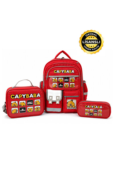 capybara Lisanslı Okul Çantası Set – Sırt Çantası, Beslenme Çantası ve Kalem ...