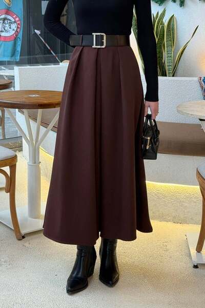 lamelif Belted Hijab Skirt Bitter Brown