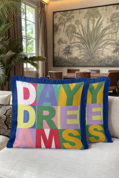 Evimde Bambaşka Pop Art Day Dreams Fringed Pillowcase - Energetic Summer Yell...