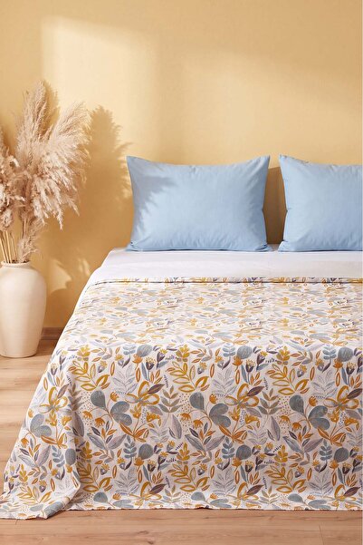 Rivaİstanbul Blue Country Garden Patterned Double Printed Pique & Bedspread 2...