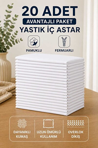 Pamuk 20 Adet %100 Pamuklu Yastık İç Astarı 50x70 cm Fermuarlı Overlok Dikiş ...
