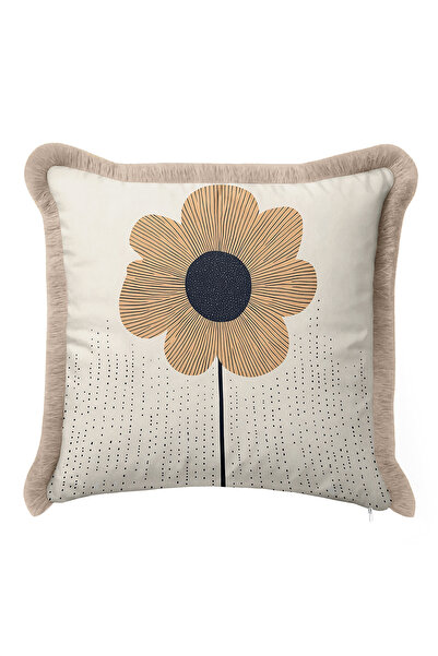 Evimde Bambaşka Floral Botanical Fringed Pillowcase - Minimal Floral Bohemian...