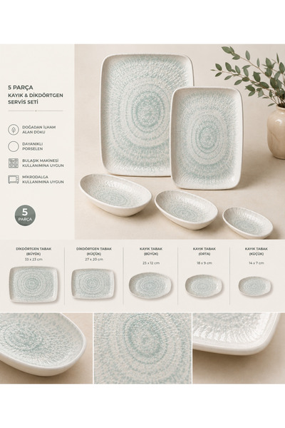 İD FİNE 5-Piece Kayak & Rectangular Serving Set – Stylish Presentations Inspi...
