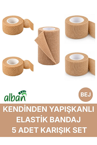 Alban 5'Li Mix Kendinden Yapışkanlı Elastik Bandaj, Kohesiv Bandaj 4.5m – Spo...