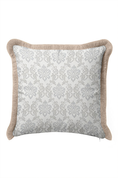 Evimde Bambaşka Luxurious Damask Classic Patterned Fringed Pillowcase - Elega...