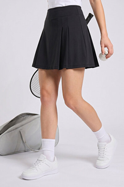 TOMMY LIFE Black Tight-Fitting High-Waisted Women's Tennis Skirt - 94690
