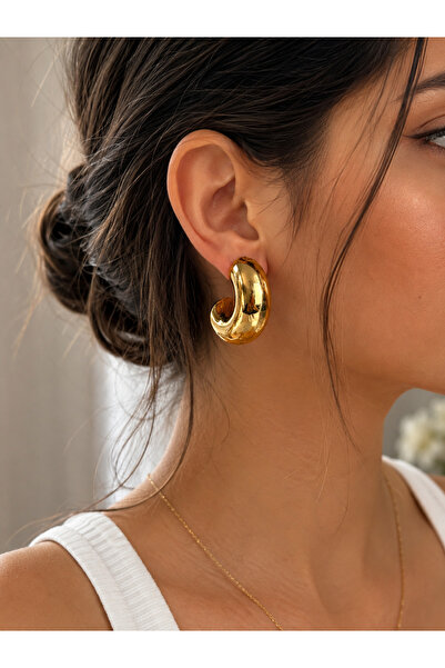 ANKA JEWELLRY أقراط نسائية من الفولاذ المقاوم للصدأ باللون الذهبي وسميكة الشكل