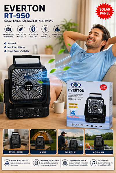 Beyhekim Hırdavat Everton RT-950 Solar Şarjlı Taşınabilir Vantilatörlü Radyo ...