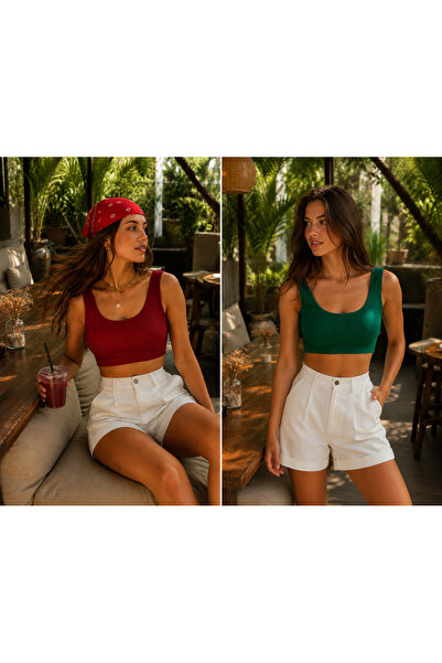 Feyece Green Burgundy 2-Piece Fitted/Fitted Pool Neck Ribbed Flexible Knitted...