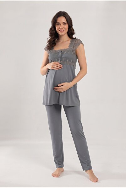 LOHOUSE Women's Smoked Lace 2-Piece Special Design Maternity Pajama Set