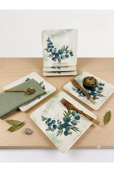 Keramika Square Eucalyptus Cake Plate 20 cm 6 Pieces