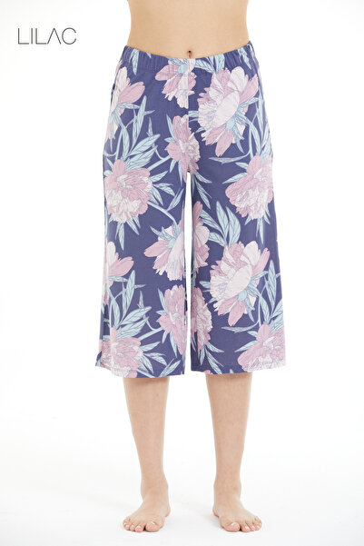 LILAC Konforlu Çiçek Desenli %100 Viscon Capri Pantolon