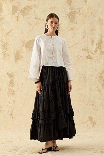 Ceylan Otantik Black Cotton Layered Skirt
