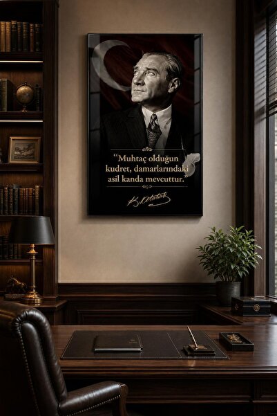 Mythog Atatürk Sözlü Baskılı Cam Tablo – Türk Bayrağı UV Baskı Dekoratif Duva...