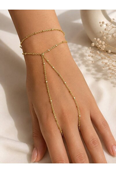 FİORE WOMEN Women's Gold Color Steel Şahmeran Bracelet with Thin Chain Adjust...