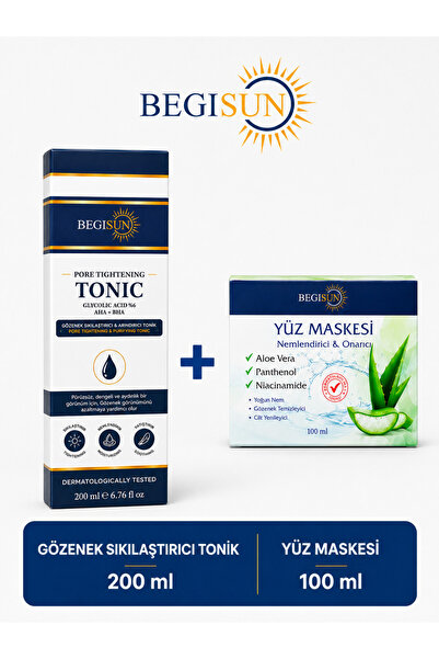 BEGISUN Gözenek Sıkılaştırıcı AHA BHA Tonik 200 ml + Aloe Vera Niacinamide Yü...