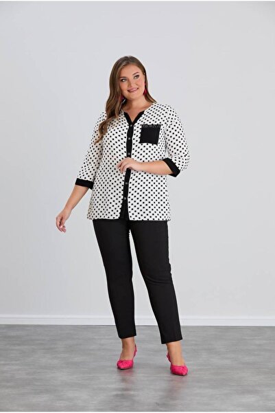 wearon tekstil YARIM KOL PUANTİYELİ VİSKON CEP DETAYLI BEYAZ GÖMLEK