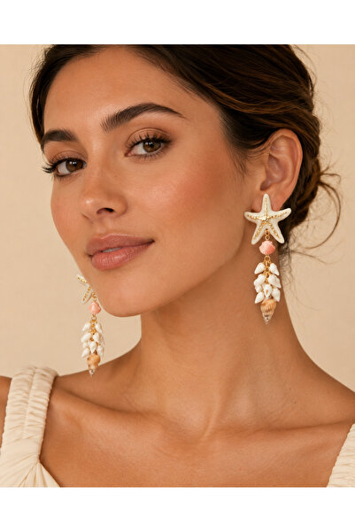 synshop White Pink Starfish and Seashell Figured Dangle Large Women's Earring...