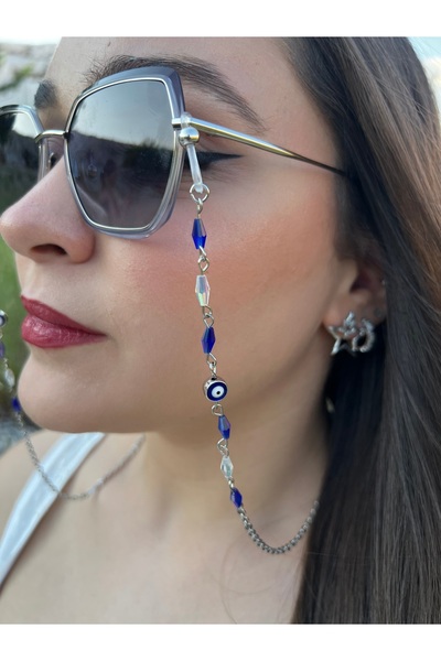 LUMAKS Premium Eyeglass Chain Silver Color Metal with Evil Eye Beads |   Crys...