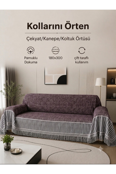 Altınoluk Tekstil Kollarını Örten Kanepe/Çekyat/Koltuk Örtüsü 180x300 Büyük B...