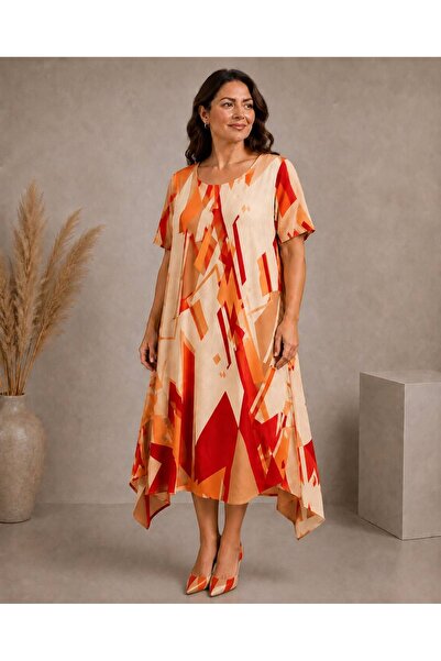 ÖNE BUTİK Women's Summer Short Sleeve Viscose Plus Size Dress Li̇kapa