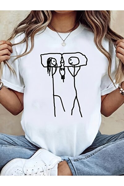 LİNA06 Women's T-shirt, Pet Lover Couple and Dog Print, White Short Sleeve Cr...