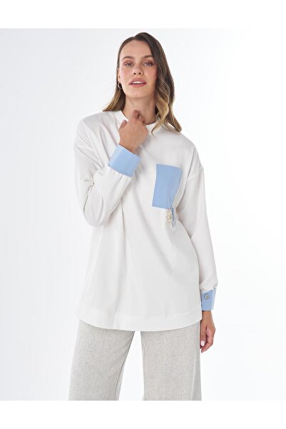 Kayra Embroidery Appliqued Viscose Sweatshirt Ecru