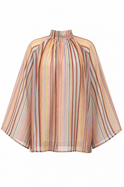 Modamorfo Hakim Yaka ριγέ φοδραρισμένο Oversize Thin Voile Τουνίκ - σολομό