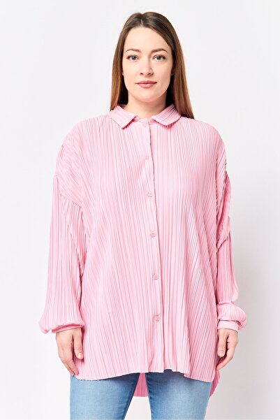 The Giving Movement Women Regular Fit Textured Long Sleeve Shirt, Pastel Pink