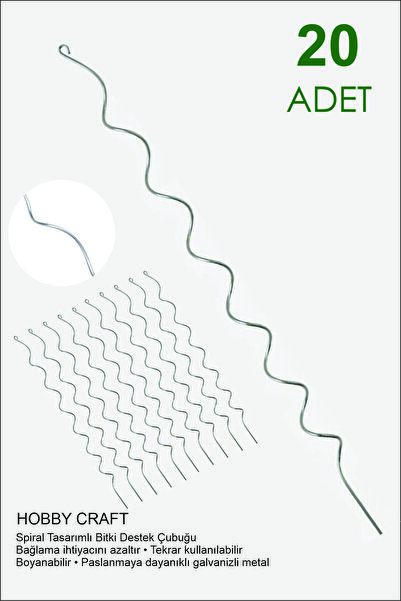 Hobby Craft Spiral Bitki Destek Çubuğu (Kancalı) – 120 cm * 20 Adet | Domates...