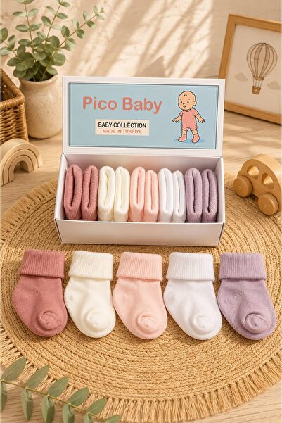 Pico Baby Organik Pamuk Unisex 5'li Kutulu Premium Yeni Doğan Bebek Çorabı