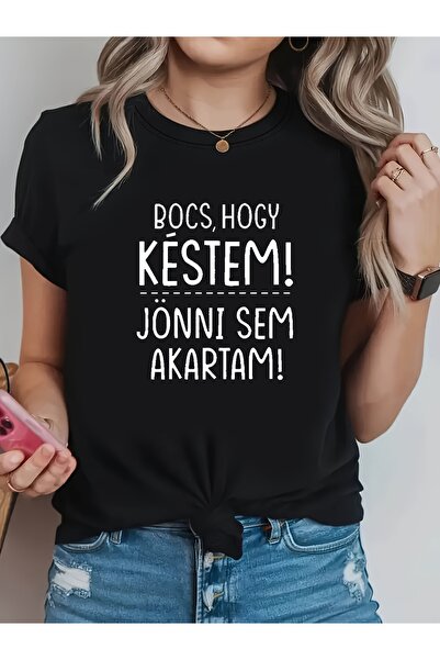 212Wear تي شيرت نسائي، مطبوع عليه حروف "BOCS HOGY KéSTEM J?NNI SEM AKARTAM" ب...