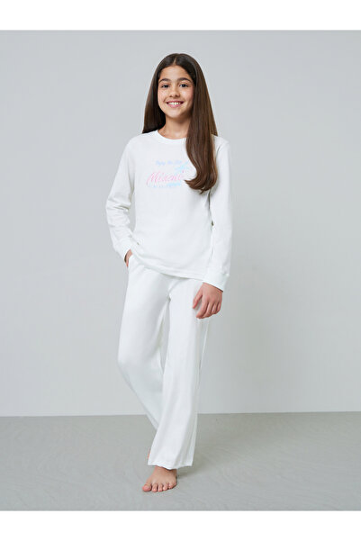 Styli Teen Girls Off-White Cotton Long Sleeve Pyjama Set