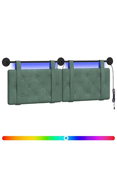vidaxl Tăblie de pat suspendată Cu lumină LED Verde Mării Catifea