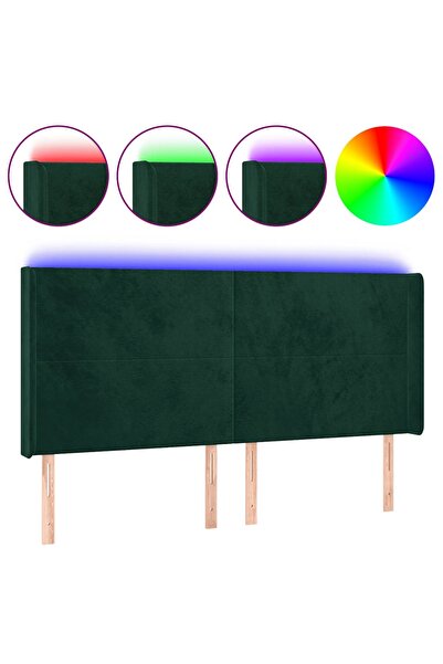 vidaxl Tăblie de pat cu LED, verde închis, 163x16x118/128 cm, catifea