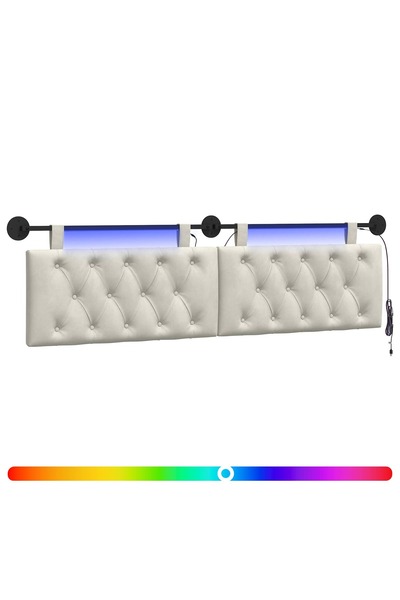 vidaxl Tăblie de pat suspendată Cu lumină LED Crem Catifea