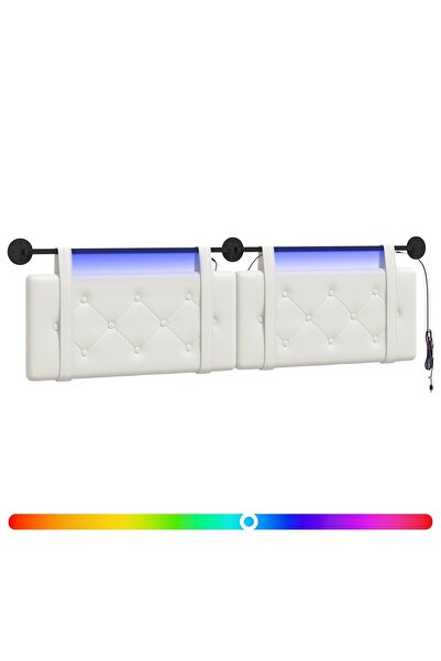 vidaxl Tăblie de pat suspendată Cu lumină LED Alb Piele artificială