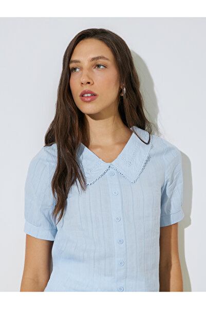 Styli Blue Lace Collar Regular Fit Shirt