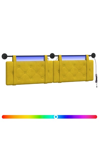 vidaxl Tăblie de pat suspendată Cu lumină LED Galben Catifea