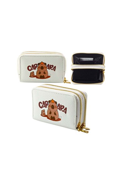 LEAN Portofel cu motiv capibara, 2 compartimente, 12,5 x 8,5 x 4,5 cm, alb, 2...