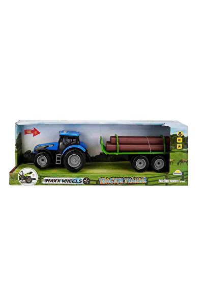 Maxx Wheels Tractor albastru cu remorca cu lemne, cu lumini si sunete, Maxx W...