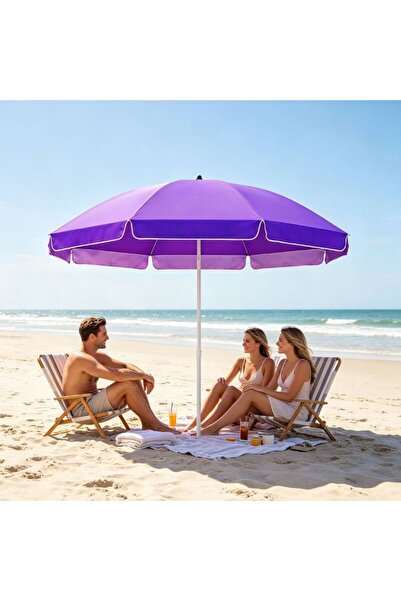 KMT Umbrelă de plajă 160 cm diametru cu strat argintiu anti-UV, stâlp metalic...