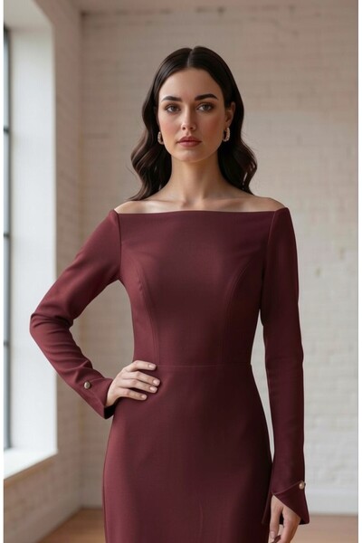 ENDAMIM Women's Boat Neck Long Sleeve Slit Pencil Wedding Dress Lined Crepe F...