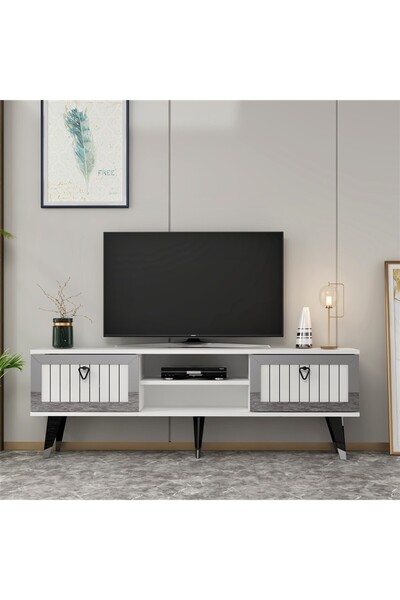 Kalender Dekor Lidya Tv Ünitesi, Tv sehpası 150 cm Beyaz Gümüş