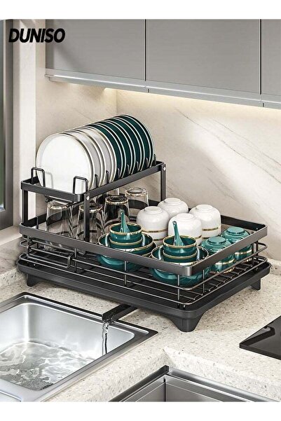 DUNISO Dish Drying Rack with Drainer, 2 Tier Stainless Steel Kitchen Organize...