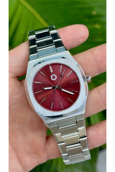 CüzCan Octa Burgundy 42 mm Burgundy Dial Steel Band Unisex Quartz Wristwatch